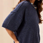 Tribal Lightweight Drop Shoulder Crew Neck Elbow Sleeve Sweater | Heathered Nightfall - Juli's Wearable Art