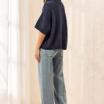 Tribal Lightweight Drop Shoulder Crew Neck Elbow Sleeve Sweater | Heathered Nightfall - Juli's Wearable Art