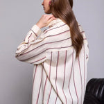 Tribal Lightweight Oversized Striped Collared Blouse | Antique White - Juli's Wearable Art