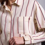 Tribal Lightweight Oversized Striped Collared Blouse | Antique White - Juli's Wearable Art