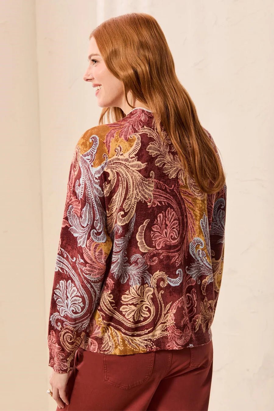 Tribal Lightweight Printed Long-Sleeve Funnel Neck Sweater | Henna - Juli's Wearable Art