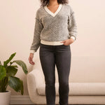 Tribal Lightweight Textured - Knit V - Neck Sweater – Cream - Juli's Wearable Art