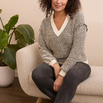 Tribal Lightweight Textured - Knit V - Neck Sweater – Cream - Juli's Wearable Art