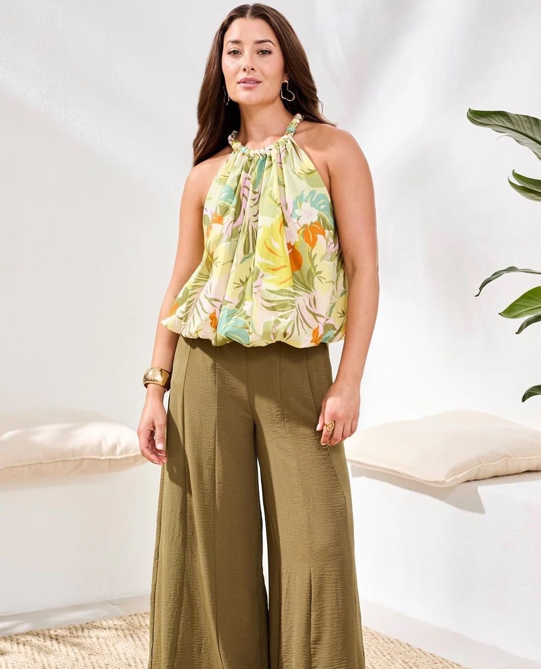 Tribal Lined Bubble Hem Blouse with Neck Detail | Kiwi Zest - Juli's Wearable Art