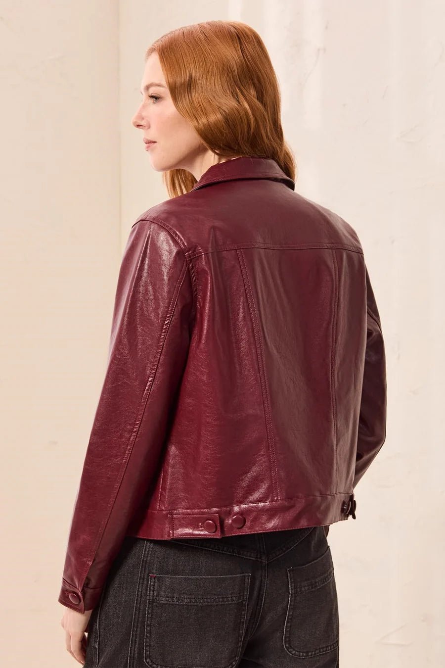 Tribal Lined Faux Leather Button Front Jacket | Cherry Lacquer - Juli's Wearable Art