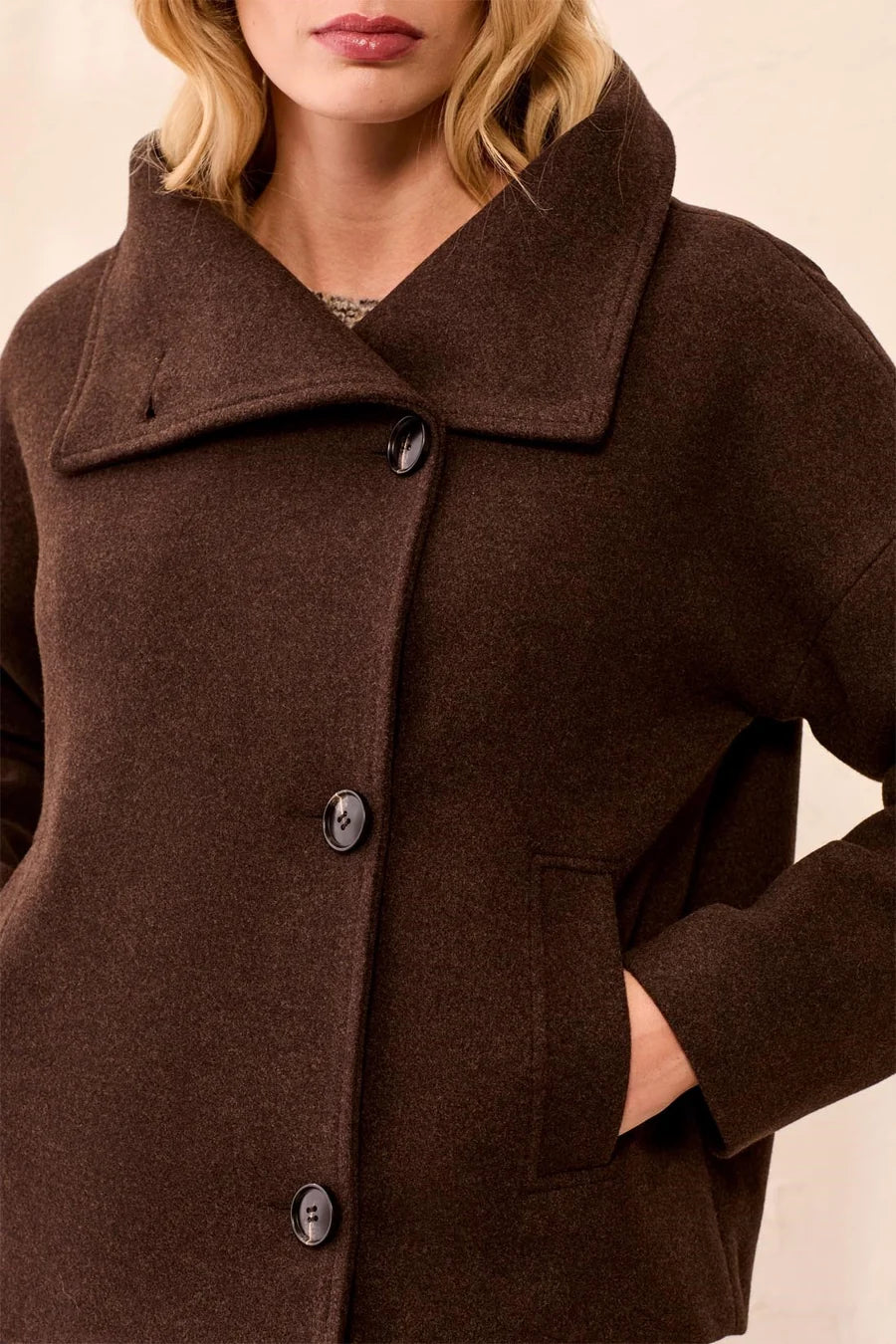 Tribal Soft Structured Funnel Neck Button Front Jacket | Saddle Brown