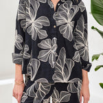 Tribal Long Sleeve Button Front Blouse | Black Floral - Juli's Wearable Art