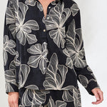 Tribal Long Sleeve Button Front Blouse | Black Floral - Juli's Wearable Art