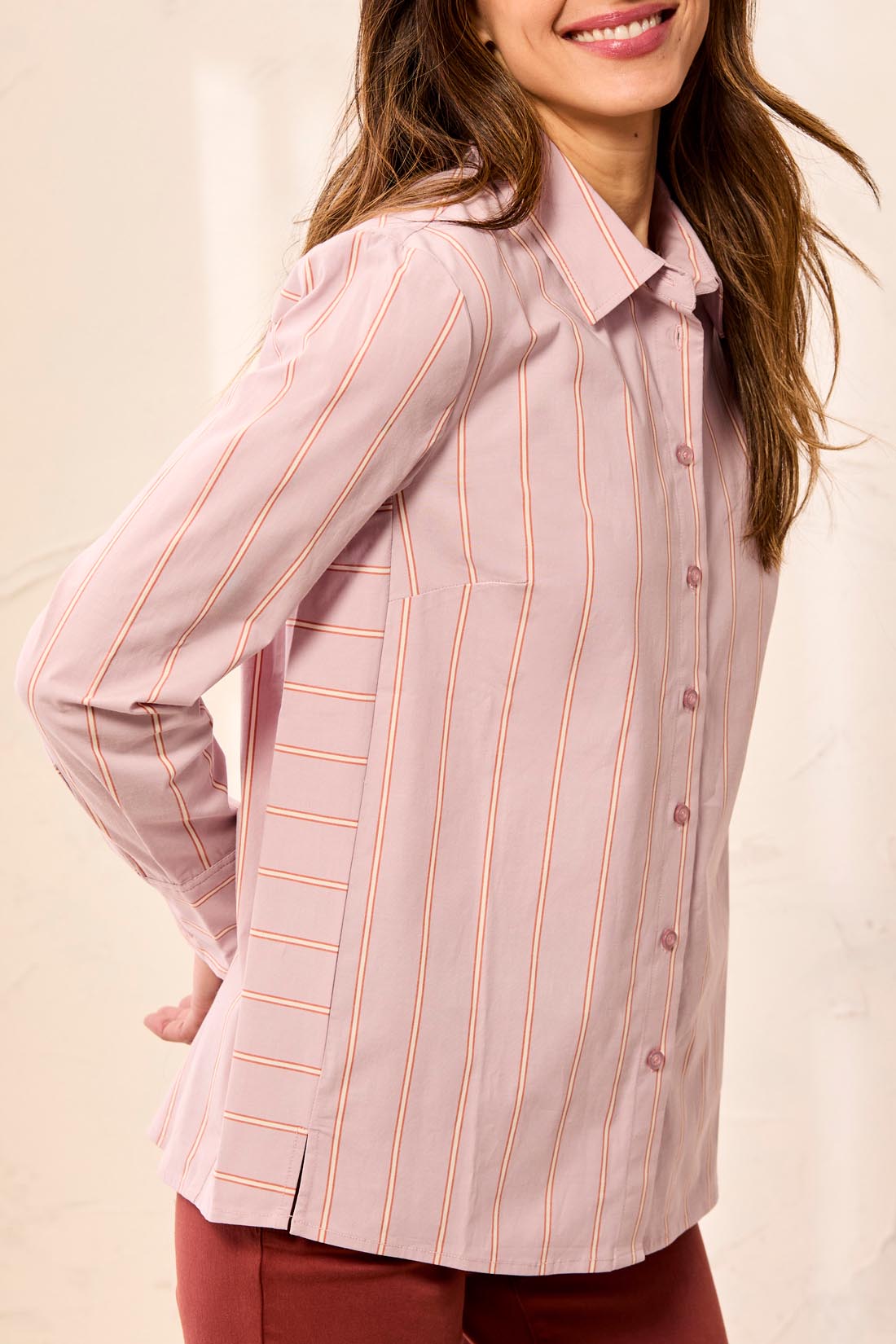 Tribal Long Sleeve Button-Front Shirt with Side Panels | Violet Ice