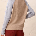Tribal Long Sleeve Crew Neck Colorblock Sweater | Oatmeal - Juli's Wearable Art