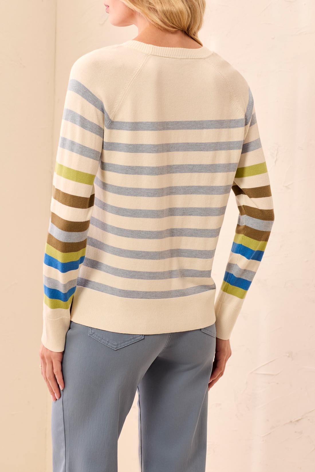 Tribal Long Sleeve Crew Neck Stripe Sweater | Moonstone - Juli's Wearable Art