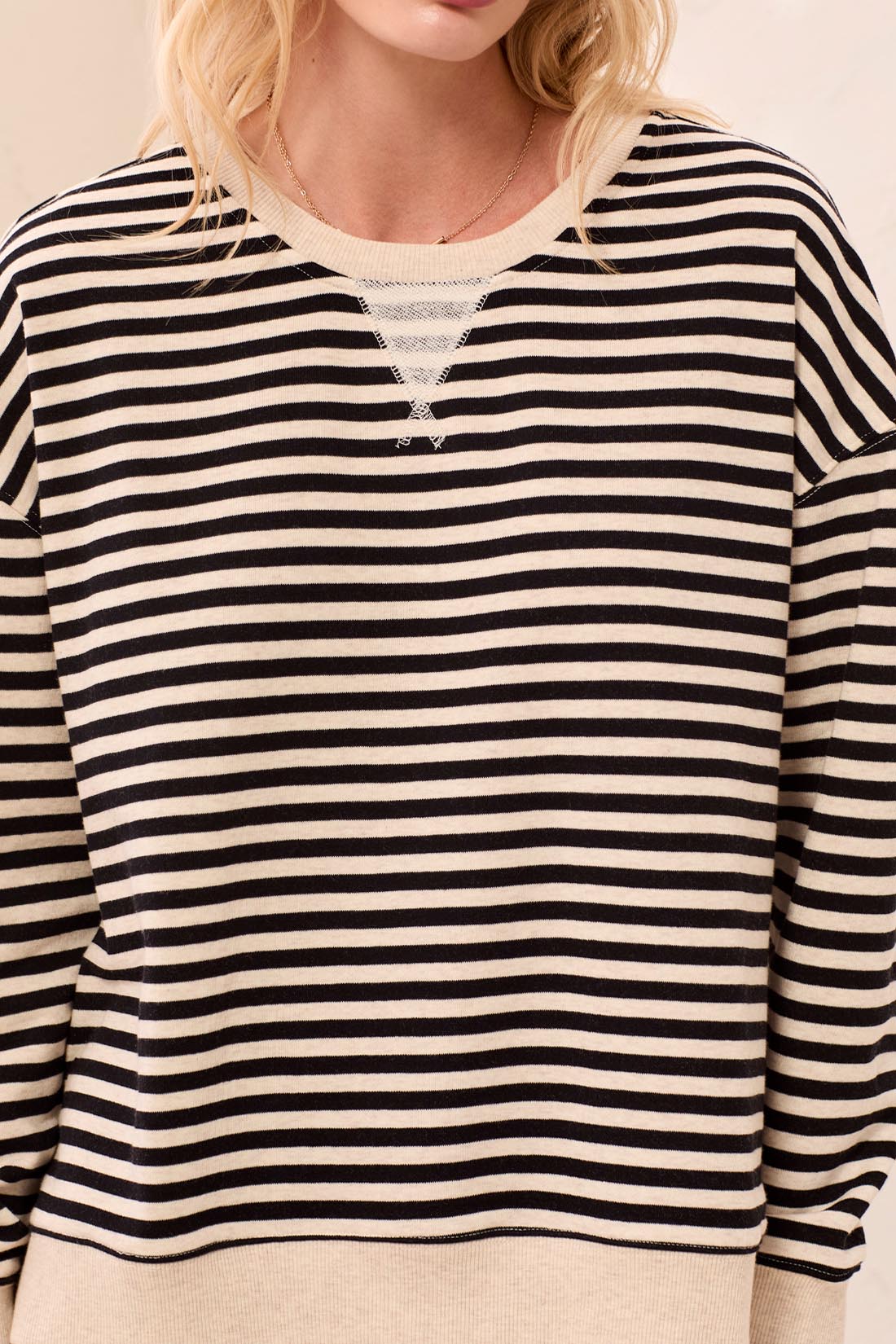 Tribal Long Sleeve Crew Neck Striped Top