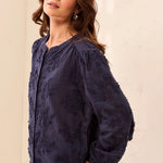 Tribal Long Sleeve Embroidered Button Front Blouse | Sapphire - Juli's Wearable Art