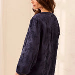 Tribal Long Sleeve Embroidered Button Front Blouse | Sapphire - Juli's Wearable Art
