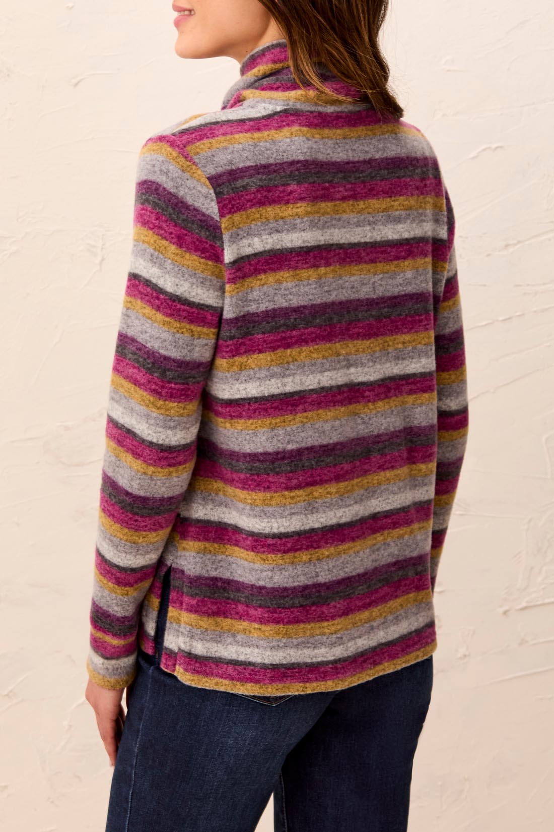 Tribal Long Sleeve Funnel Neck Top with Side Slits | Mulberry - Juli's Wearable Art