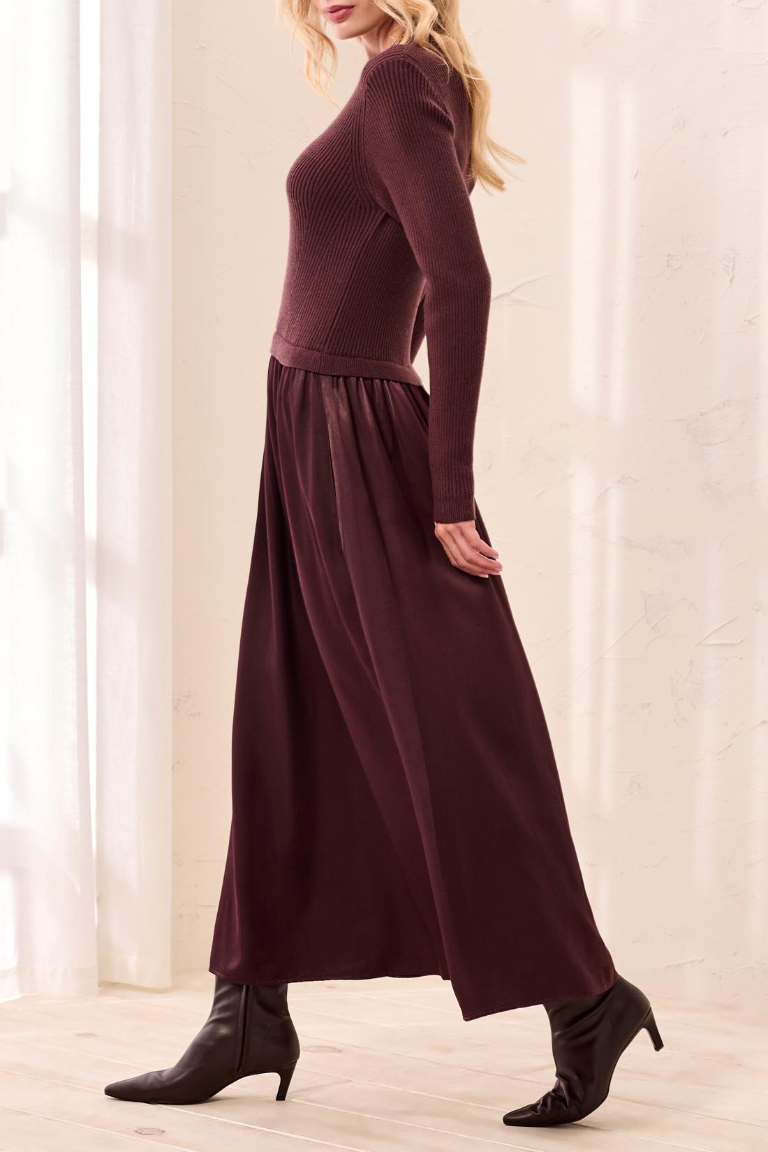 Tribal Long Sleeve Mixed Media Maxi Dress | Fudge