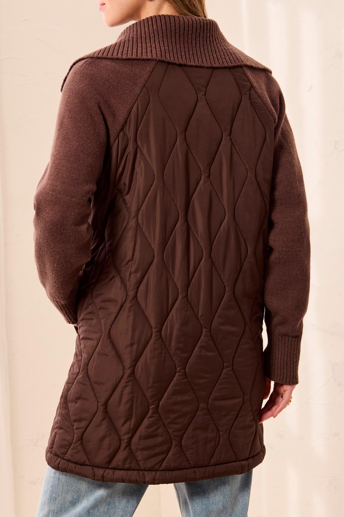 Tribal Long Sleeve Mixed Media Puffer Coat | Hickory - Juli's Wearable Art