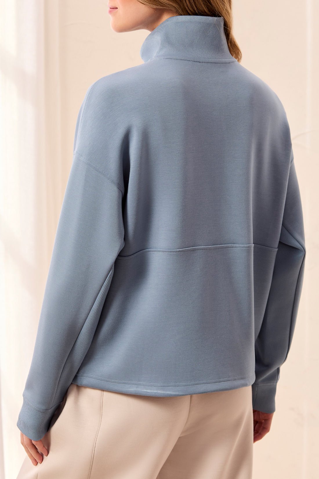 Tribal Long Sleeve Mock Neck Zip Top | Blue Fog - Juli's Wearable Art
