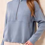 Tribal Long Sleeve Mock Neck Zip Top | Blue Fog - Juli's Wearable Art
