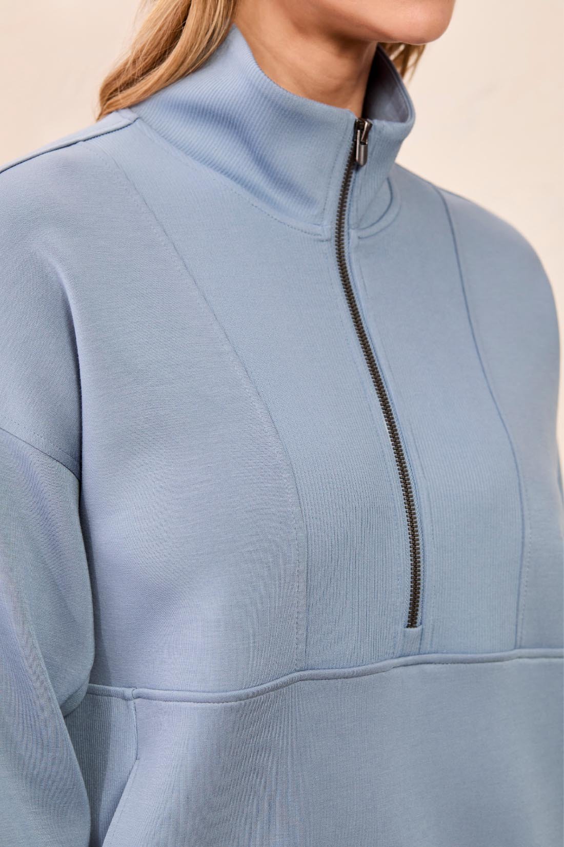 Tribal Long Sleeve Mock Neck Zip Top | Blue Fog