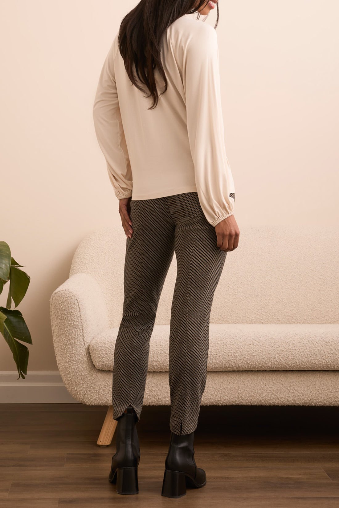 Tribal Long Sleeve V - Neck Top with Pleating Detail – Moonstone - Juli's Wearable Art