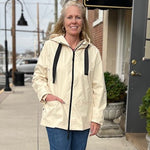 Tribal Long Sleeve Zip Front Raincoat with Hood | Canvas - Juli's Wearable Art
