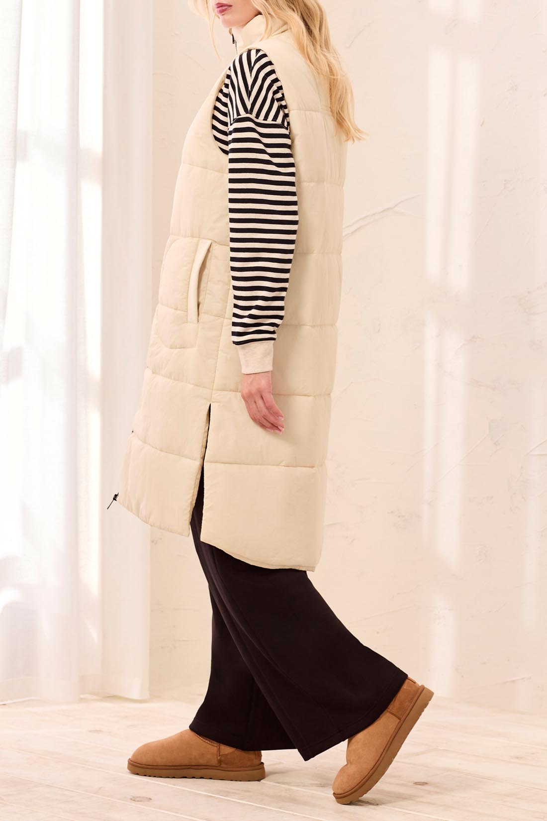 Tribal Long Zip-Front Quilted Vest | Moonstone