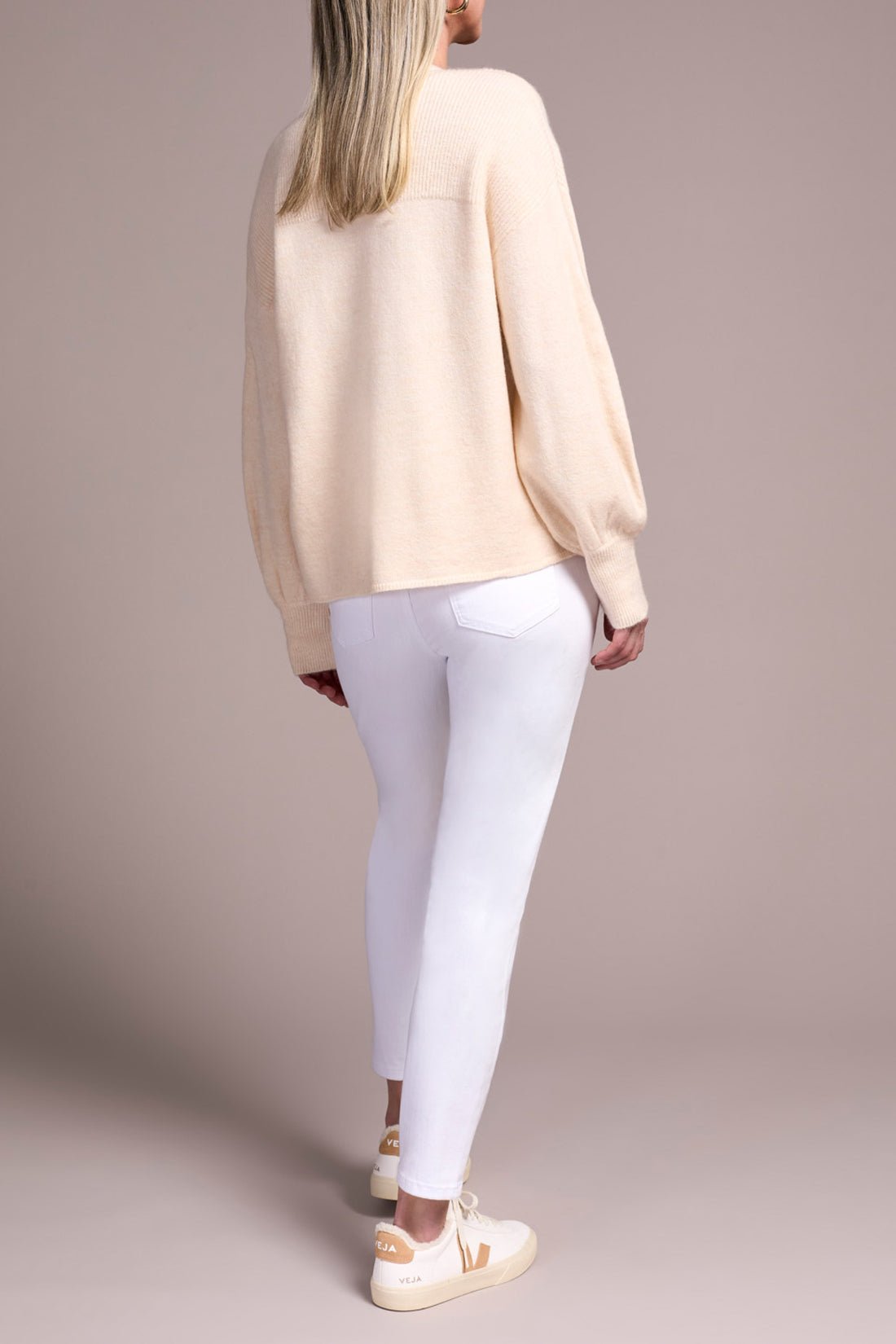 Tribal Mandarin Collar Long Puff Sleeve Sweater - Moonstone - Juli's Wearable Art