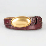 Tribal Maria Double Croc-Embossed Leather Belt with Oval Plaque | Burgundy - Juli's Wearable Art