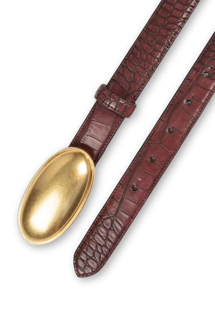 Tribal Maria Double Croc-Embossed Leather Belt with Oval Plaque | Burgundy - Juli's Wearable Art