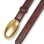 Tribal Maria Double Croc-Embossed Leather Belt with Oval Plaque | Burgundy - Juli's Wearable Art