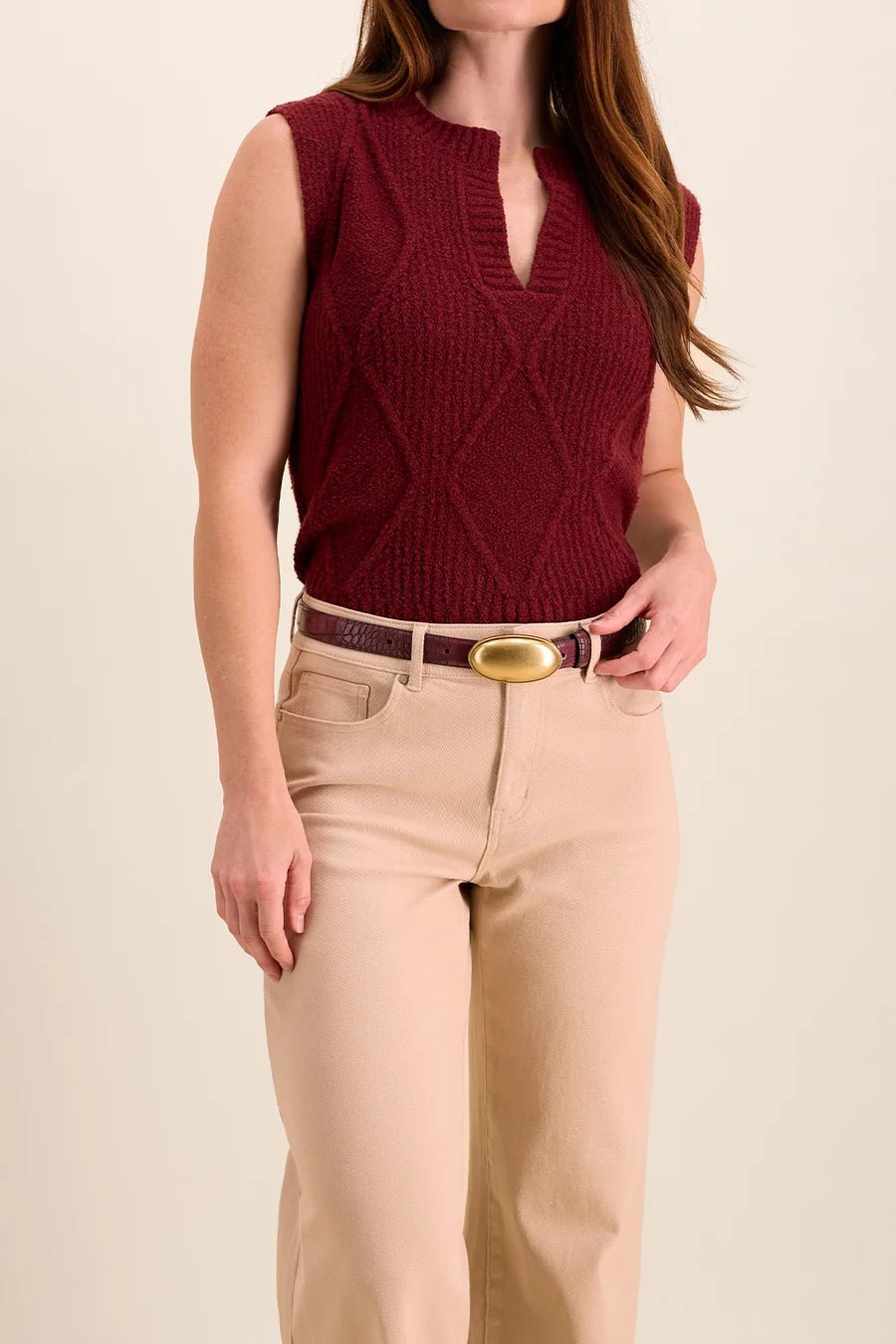 Tribal Maria Double Croc-Embossed Leather Belt with Oval Plaque | Burgundy