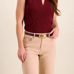 Tribal Maria Double Croc-Embossed Leather Belt with Oval Plaque | Burgundy - Juli's Wearable Art