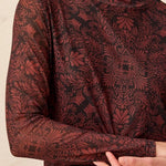 Tribal Mesh Turtleneck Top With Lining | Rustic Brown - Juli's Wearable Art