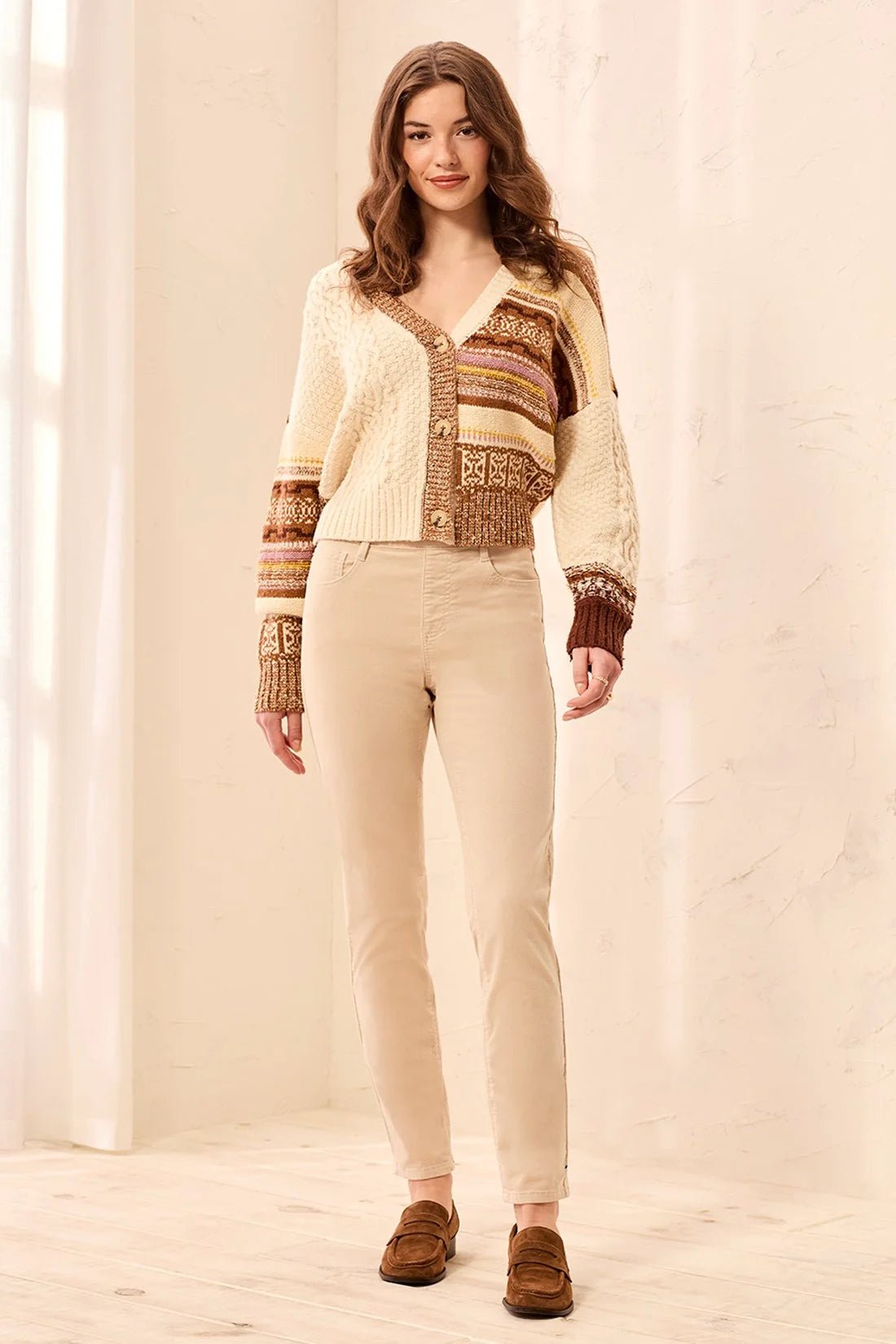 Tribal Micro Cord Audrey Pull-On Slim Jeans | Antique White