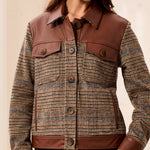 Tribal Mixed Media Plaid Shacket with Faux Leather | Intense Rust - Juli's Wearable Art