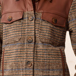 Tribal Mixed Media Plaid Shacket with Faux Leather | Intense Rust - Juli's Wearable Art