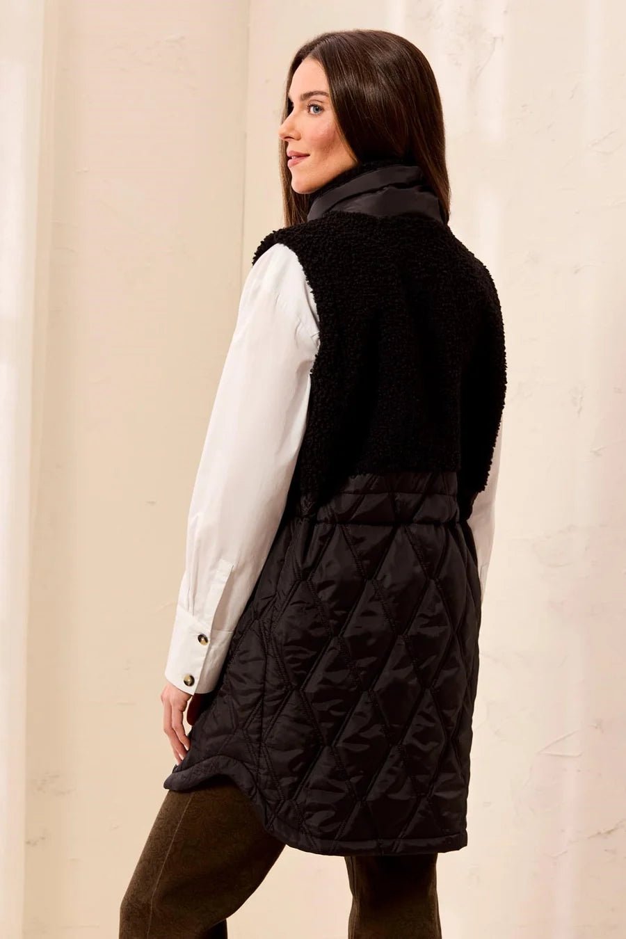 Tribal Mixed Media Quilted Sherpa Vest | Black - Juli's Wearable Art