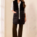 Tribal Mixed Media Quilted Sherpa Vest | Black - Juli's Wearable Art