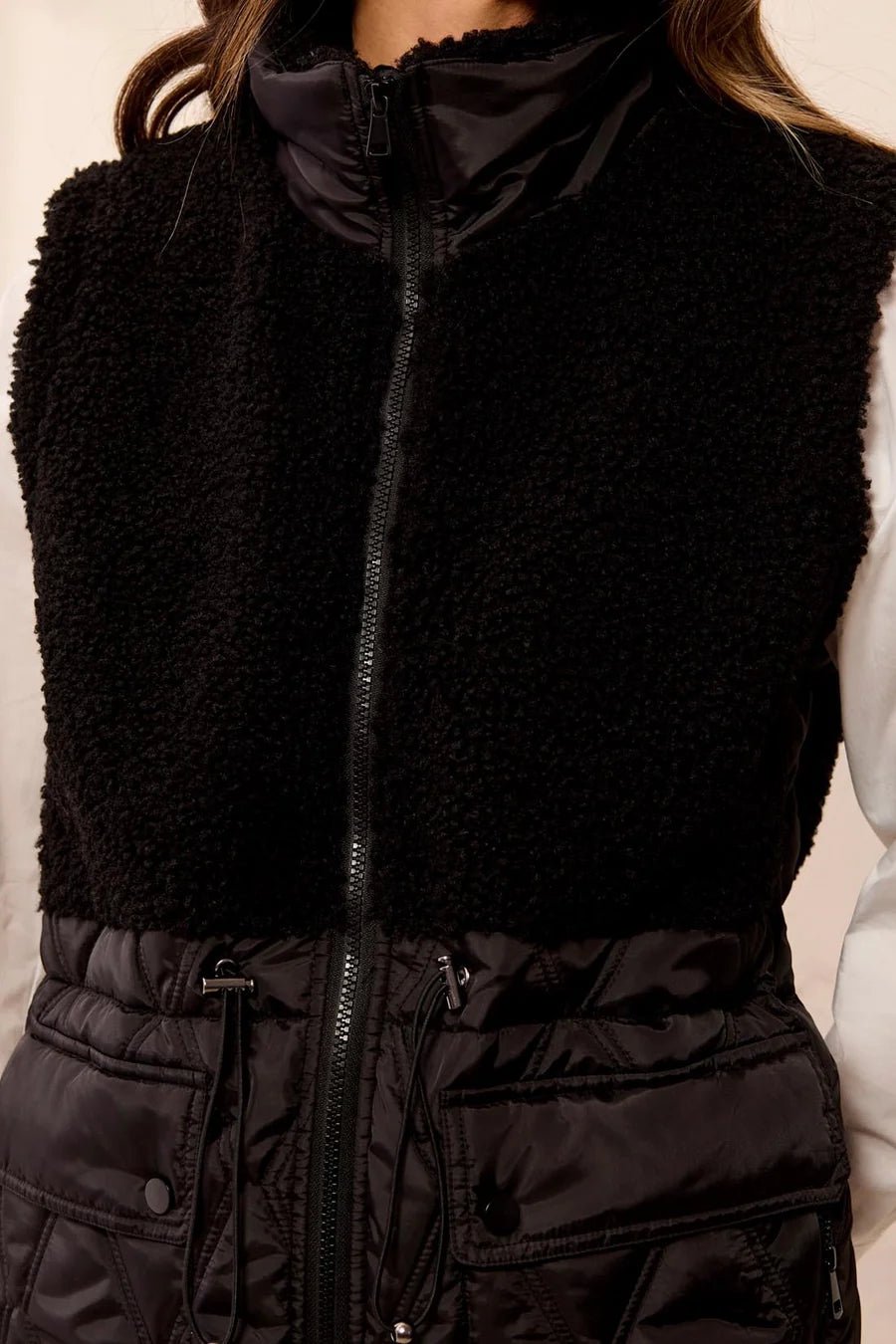Tribal Mixed Media Quilted Sherpa Vest | Black - Juli's Wearable Art