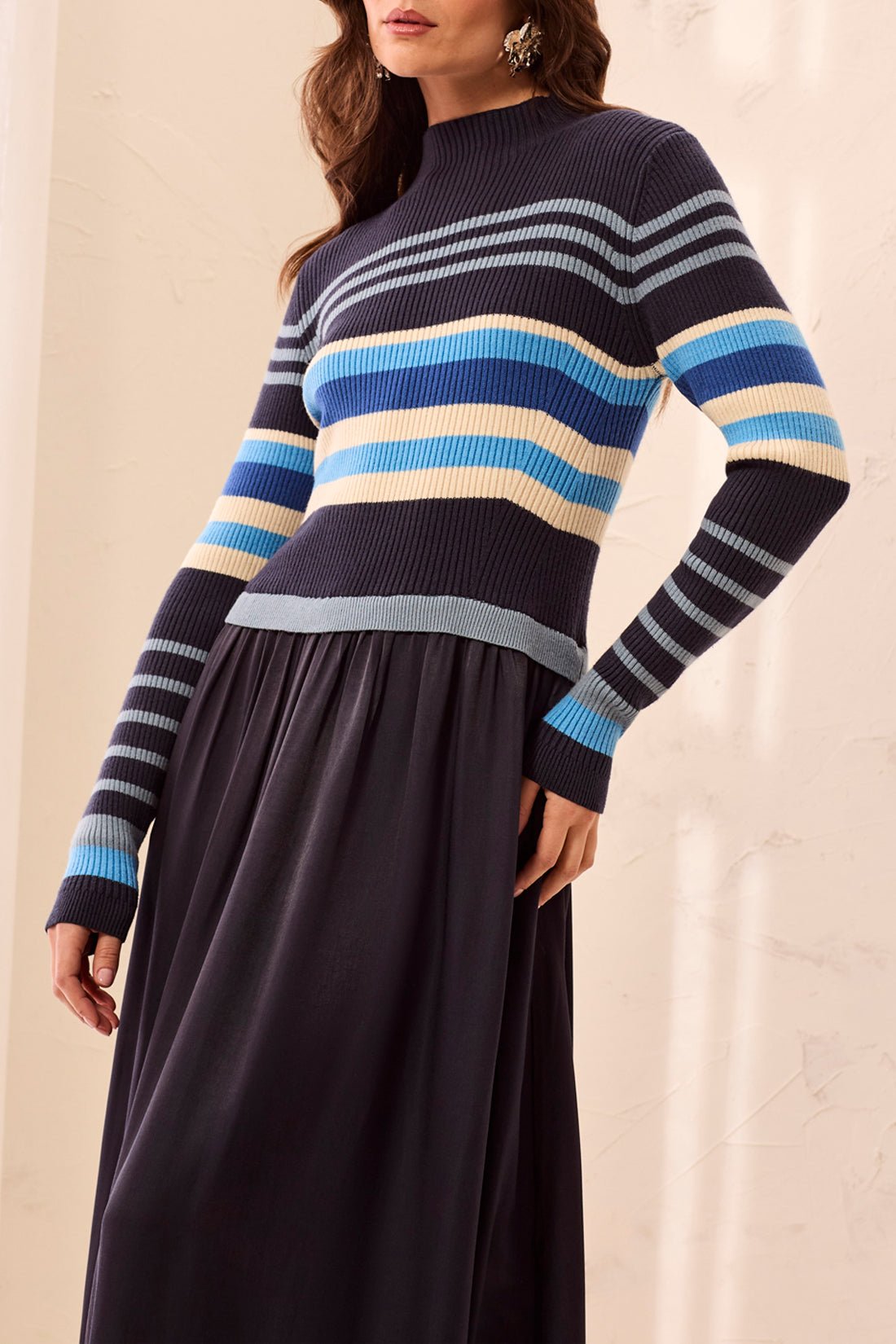 Tribal Mixed Media Ribbed Knit Maxi Dress