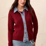 Tribal Mixed Media Sweater Jacket with Denim Details | Cherry Lacquer - Juli's Wearable Art