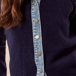 Tribal Mixed Media Sweater Jacket with Denim Details | Nightfall - Juli's Wearable Art