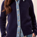 Tribal Mixed Media Sweater Jacket with Denim Details | Nightfall - Juli's Wearable Art