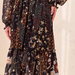 Tribal Mixed Print Drama Maxi Dress With Smocked Waist - Juli's Wearable Art