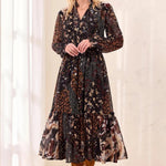 Tribal Mixed Print Drama Maxi Dress With Smocked Waist - Juli's Wearable Art