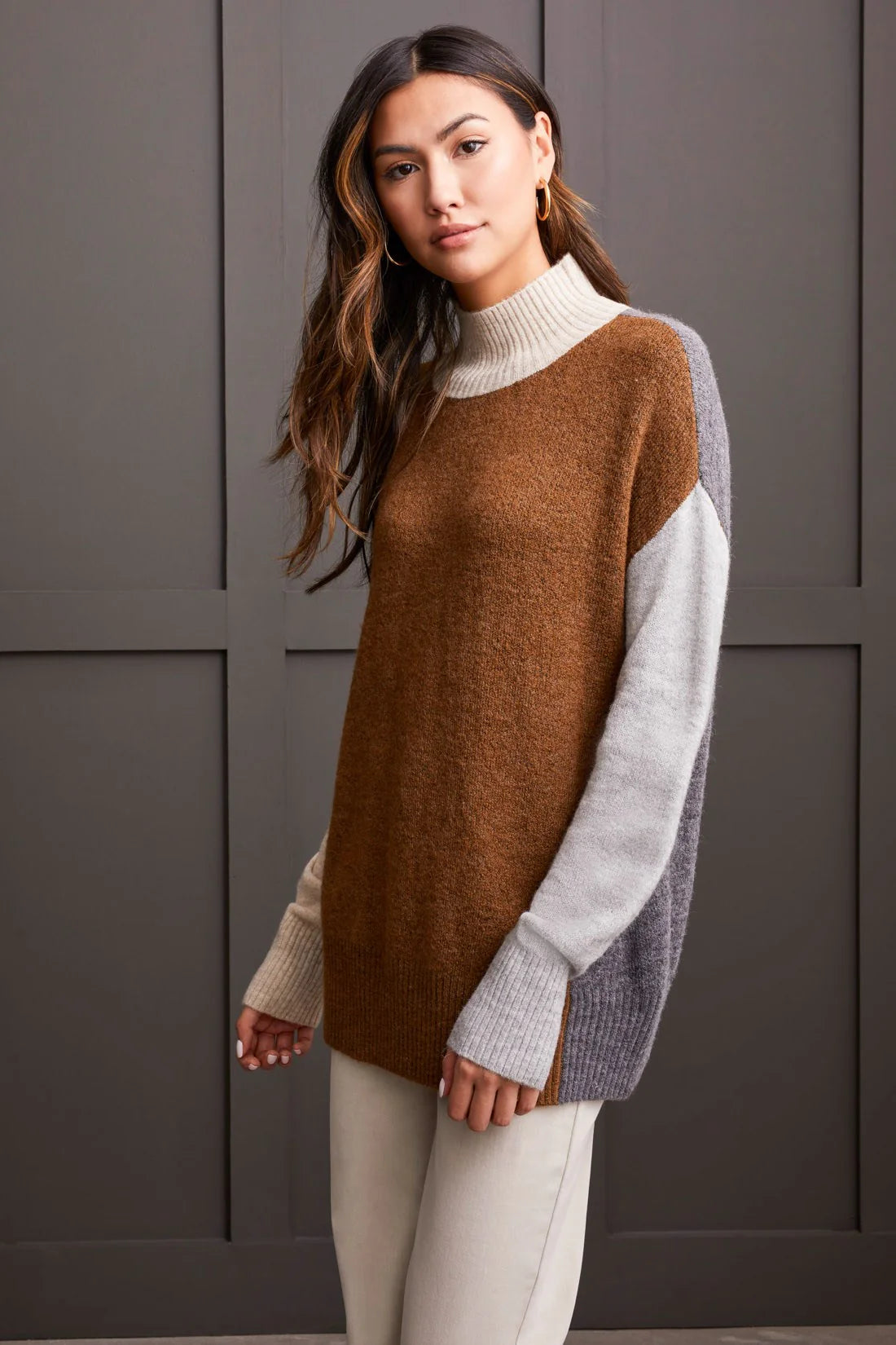 Tribal MOCK NECK COLORBLOCK SWEATER