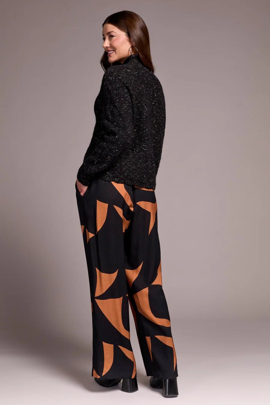 Tribal Mock Neck Drop Shoulder Sweater – Black - Juli's Wearable Art