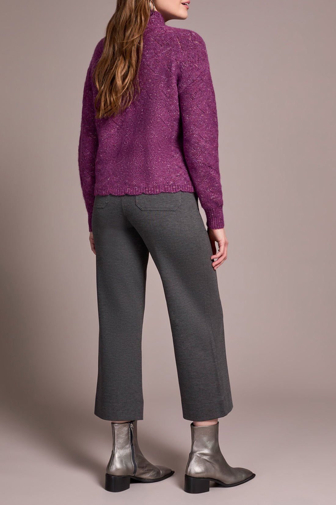 Tribal Mock Neck Drop Shoulder Sweater – Dahlia Muave - Juli's Wearable Art