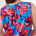 Tribal Notch Neck Frill Detail Printed Blouse | Turkish Sea - Juli's Wearable Art